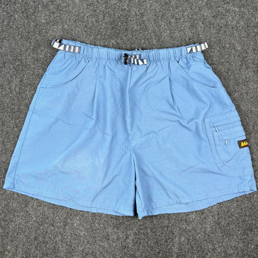 REI Vintage Hiking Shorts Blue Nylon Webbing Belt Cargo Pockets Mens Medium